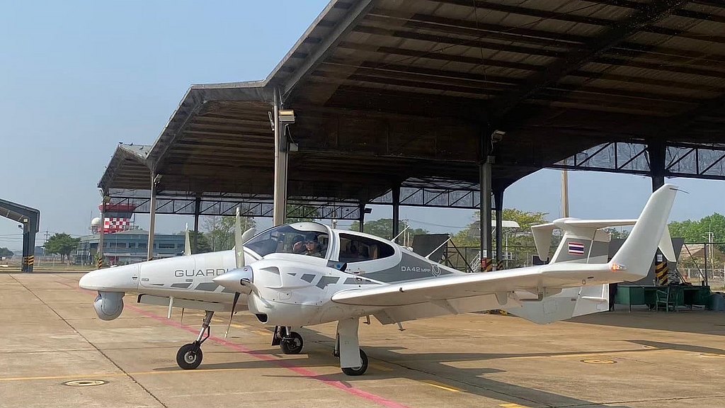 White DA42 MPP on the ramp.